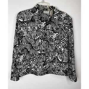 Alfred Dunner Jacket Womens 14 Zebra Black White Stripe Button Up Pockets Casual